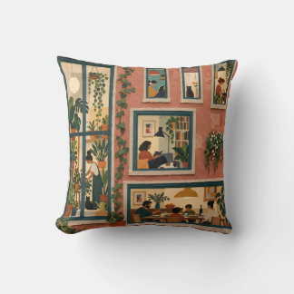 Coussin Collage de papier sur les fenêtres d'un appartemen