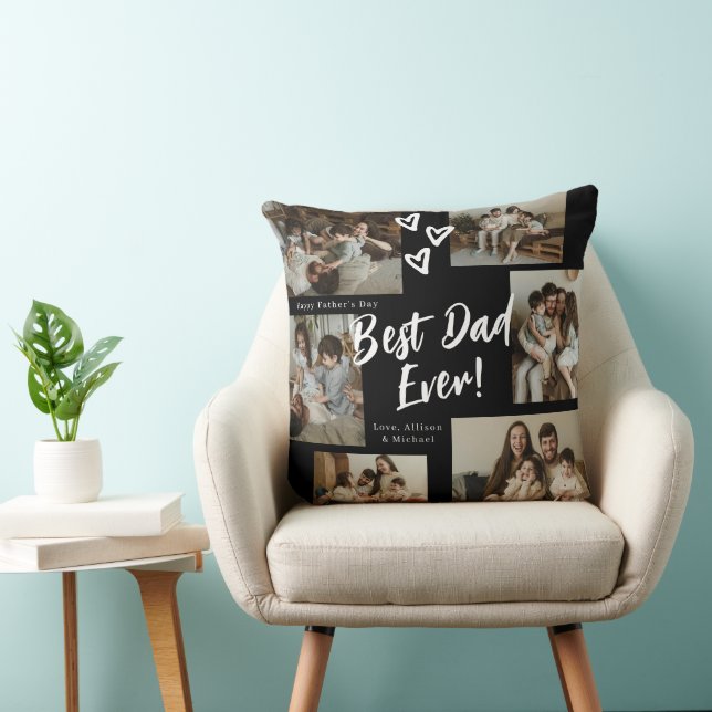 Coussin Collage de photos 6 Typography Script Papa Noir (Chaise)