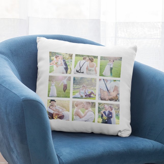 Coussin Collage de photos carré simple personnalisé blanc (Créateur téléchargé)