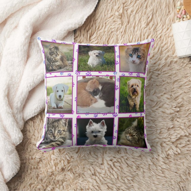 Coussin Collage de photos d'animaux avec empreintes de pat (Couverture)
