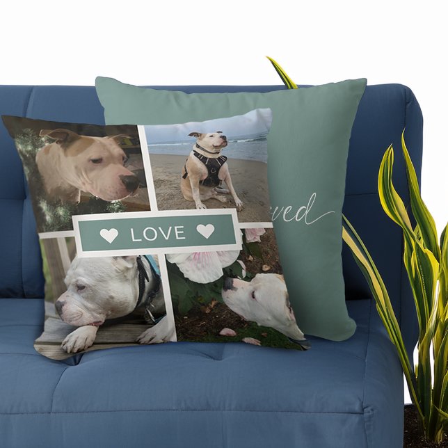 Coussin Collage de photos d'animaux de compagnie de sympat (Modern Sympathy Pet Photos Collage Throw Pillow)