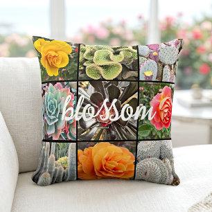 Coussin Collage de photos de cactus de fleurs de rose Scri