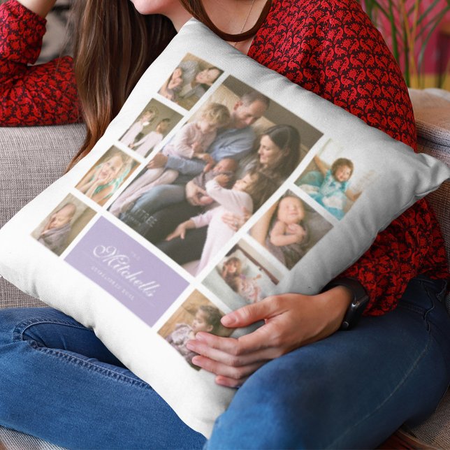 Coussin Collage de photos de famille avec écriture élégant (Créateur téléchargé)
