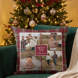 Coussin Collage de photos de famille avec monogramme à car