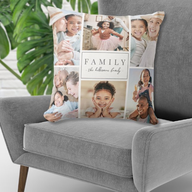 Coussin Collage de photos de famille avec monogramme perso (Personalized Monogram Family Photo Collage Throw Pillow)