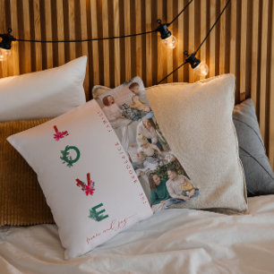 Coussin Collage de photos de famille de Noël Love Peace