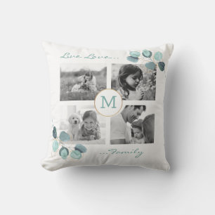 Coussin Collage de photos de famille Eucalyptus Monogramme