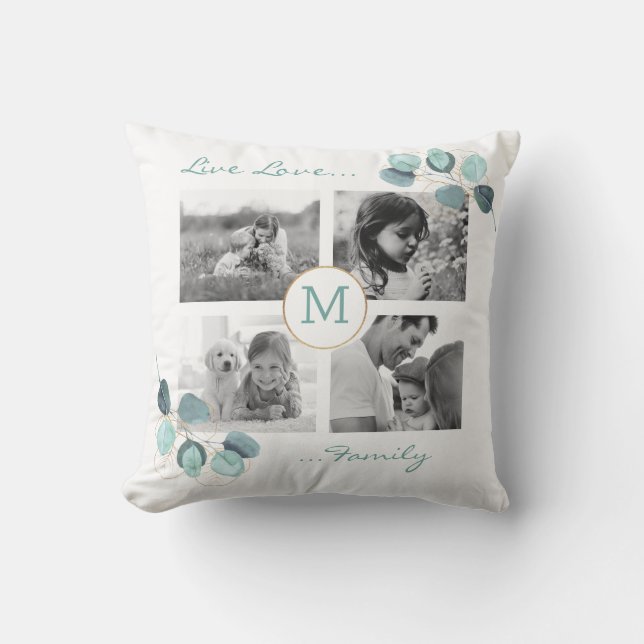 Coussin Collage de photos de famille Eucalyptus Monogramme (Recto)