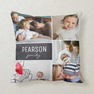 Coussin Collage de photos de famille Maman personnalisée