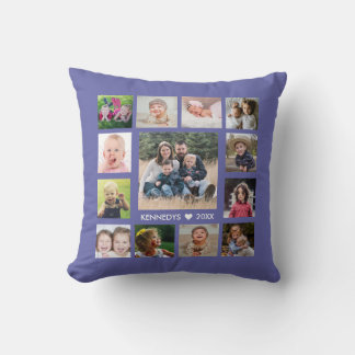 Coussin Collage de photos de famille moderne 13 Pérywinkle