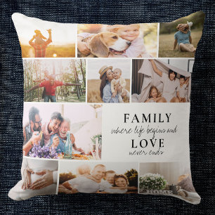 Coussin Collage de photos de famille personnalisé Amour Mo