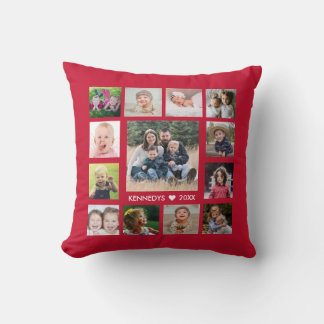 Coussin Collage de photos de famille Rouge 13 personnalisé