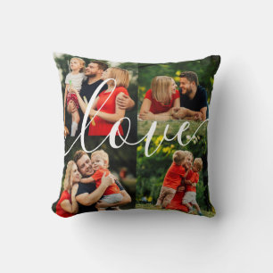 Coussin Collage de photos de famille Script Love