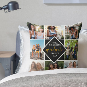Coussin Collage de photos de la 8e année Diplôme noir et