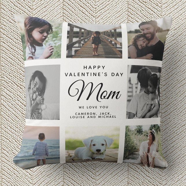 Coussin Collage de photos de la famille Chic Valentines Da (Créateur téléchargé)
