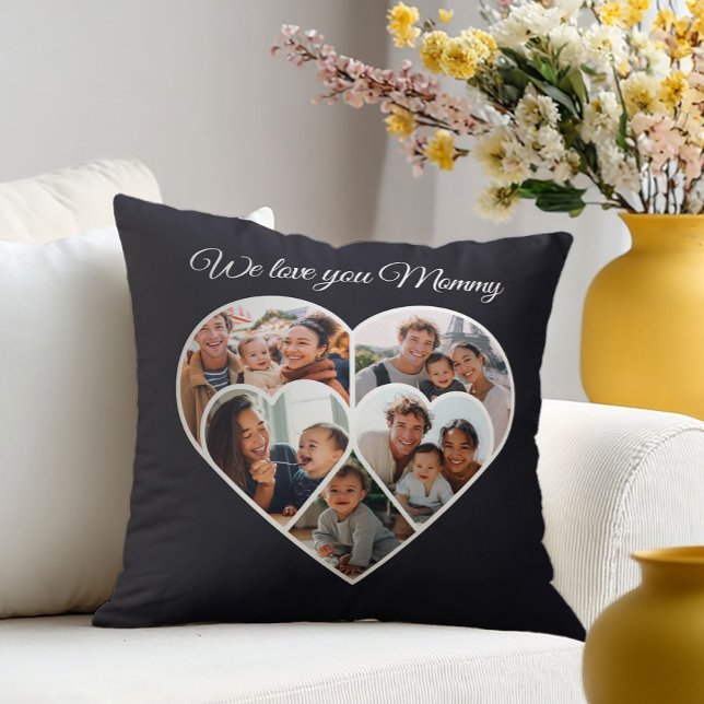 Coussin Collage de photos de la fête des mères en forme de (Créateur téléchargé)