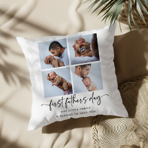 Coussin Collage de photos de la première fête des pères en