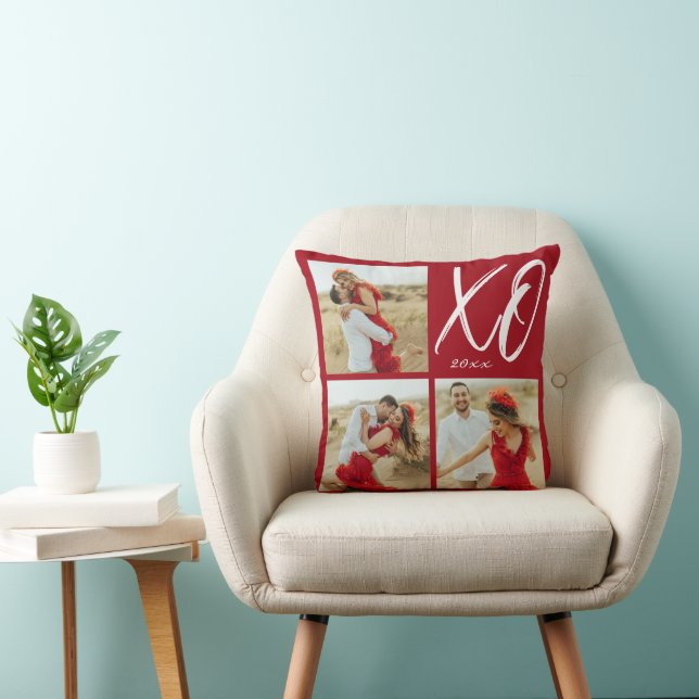 Coussin Collage de photos de l'année avec cœurs et écritur (Chaise)