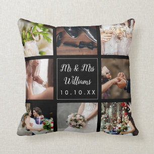 Coussin Collage de photos de mariage élégant et personnali
