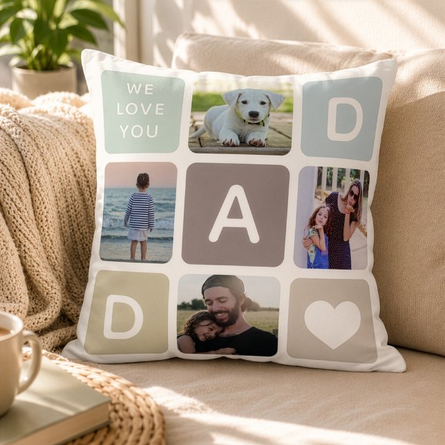 Coussin Collage de photos de Papa moderne Fête des Pères F (Créateur téléchargé)