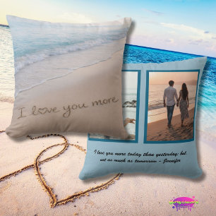 Coussin Collage de photos de plage côtière « Je t'aime plu