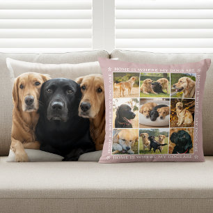 Coussin Collage de photos de texte personnalisé Chien Rose