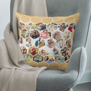 Coussin Collage de photos en nid d'abeille Beige miel Mult