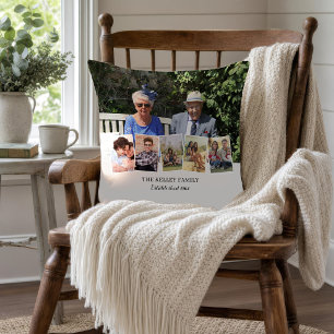 Coussin Collage de photos et nom de famille, "Établie"