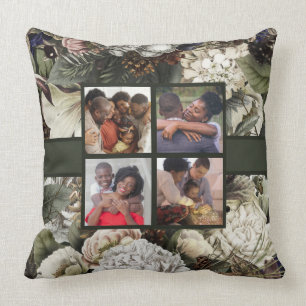 Coussin Collage de photos familiales Élégant Jardin d'hi