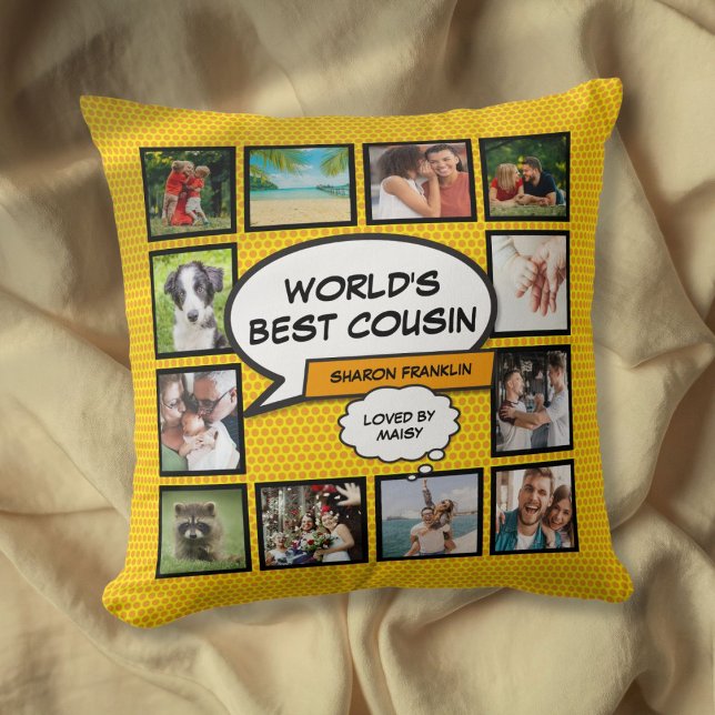 Coussin Collage de photos moderne et amusant du meilleur c (World's Best Cousin Photo Collage Modern Fun Throw Pillow)