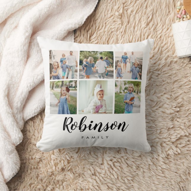 Coussin Collage de photos monogrammes Famille classique | (Couverture)