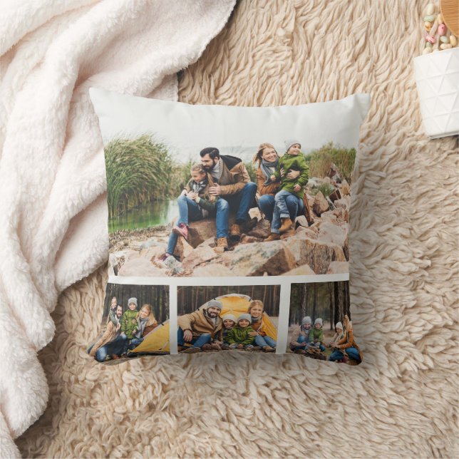 Coussin Collage de photos multiples personnalisé blanc élé (Couverture)