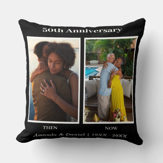 Coussin Collage de photos noir et blanc pour anniversaire  (Recto)