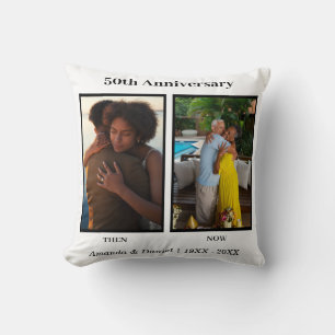 Coussin Collage de photos noir et blanc pour anniversaire