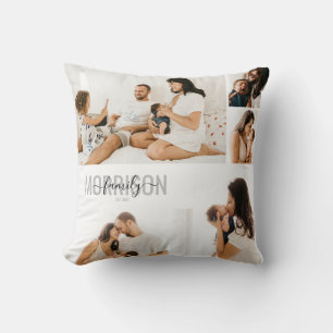 Coussin Collage de photos Nom de famille personnalisé