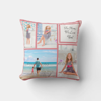 Coussin Collage de photos personnalisé 4 Pink Maman/Love
