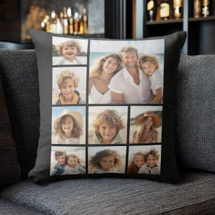 Coussin Collage de photos personnalisé - 9 photos noir