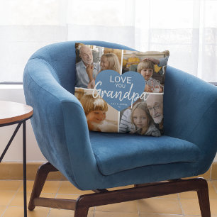 Coussin Collage de photos personnalisé 'Grand-père' en for