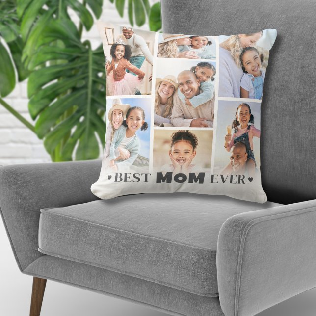 Coussin Collage de photos personnalisé Maman (Personalized Photo Collage Mom Throw Pillow)