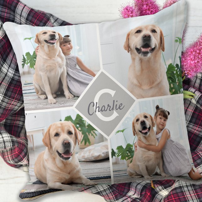 Coussin Collage de photos personnalisé Monogramme Nom Chie (Créateur téléchargé)