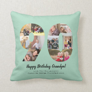Coussin Collage de photos personnalisé pour 90 ans avec te