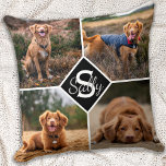 Coussin Collage de photos pour animaux de compagnie Nom de<br><div class="desc">Célébrez votre meilleur ami avec un Monogram Pet Photo Collage Coussin personnalisé. Quand vous avez tant de souvenirs et de photos amusants, une seule photo ne suffit pas. Notre Coussin photo de chien a huit photos au total. Le coussin est double face, quatre devant, quatre derrière. Que vous ayez un...</div>