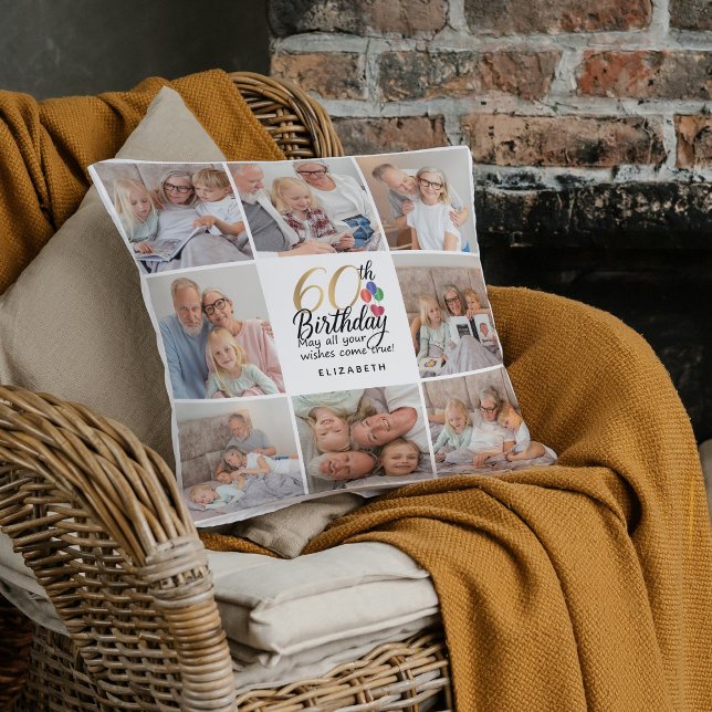 Coussin Collage de photos pour les 60 ans de grand-mère, p (Créateur téléchargé)