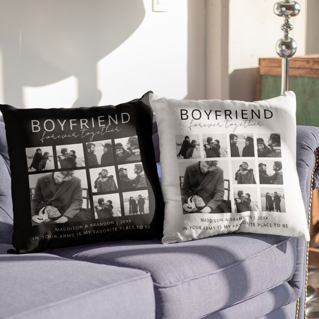 Coussin Collage de photos pour petit ami pour toujours (Créateur téléchargé)