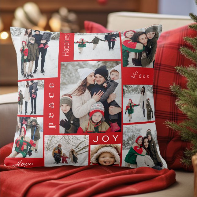 Coussin Collage de photos rouges Noël  (Créateur téléchargé)