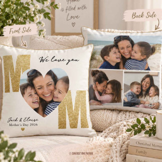 Coussin Collage de photos souvenir de la fête des mères po