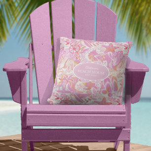Coussin Collage de plage nautique Hot Pink ID840