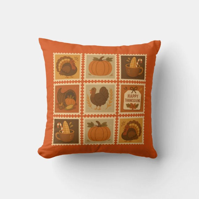 Coussin Collage de timbre de Thanksgiving (Recto)