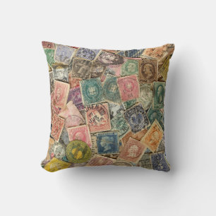 Coussin Collage de timbre victorien