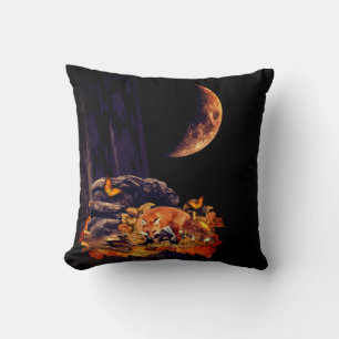 Coussin Collage faunique avec renard, hérisson et lune d'a